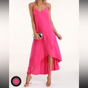 Lulu’s Bright Pink High-Low Maxi Dress - Size S